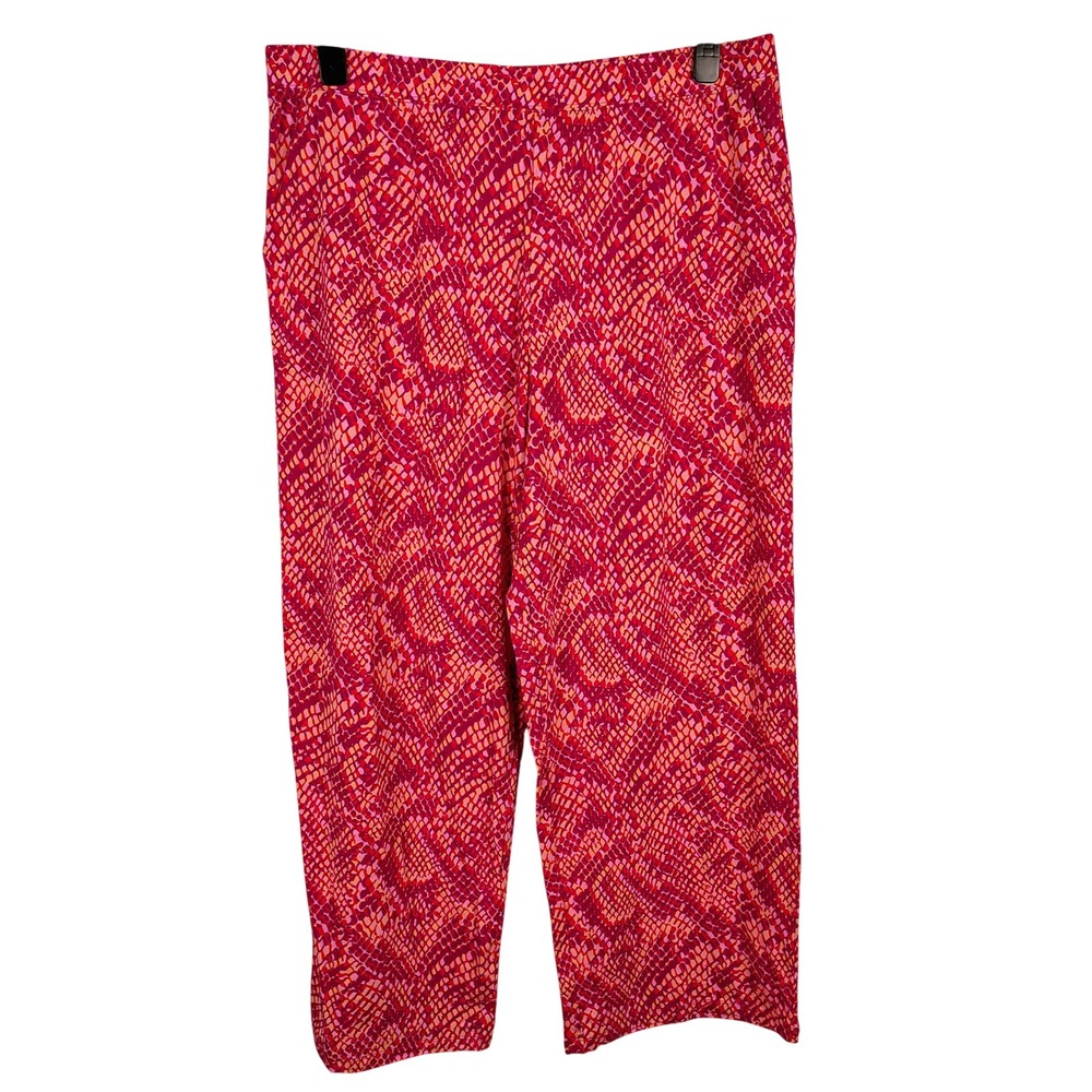 Denim & Co Womens 1X Snake Print Crop Pants Pink Orange Cotton Blend Tropical